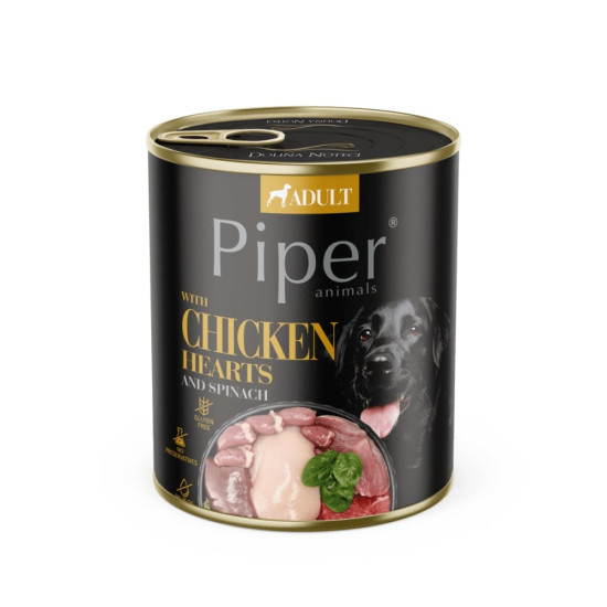 Piper Dog – Hrană Umedă pentru Câini Adulți cu Inimi de Pui și Spanac – 800 g